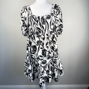 LC Waikiki Black and White‎ Floral Pattern Linen Look Dress